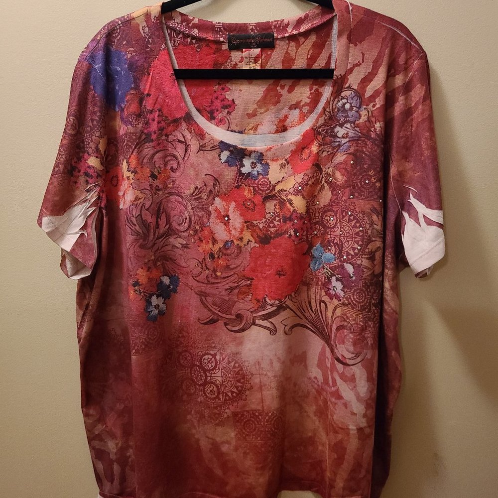 Appropriate Behavior Women’s 4X Top Floral Print Short Sleeves